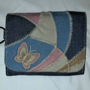 Vintage Patchwork Denim And Suede Wallet with Butterfly - Never Used